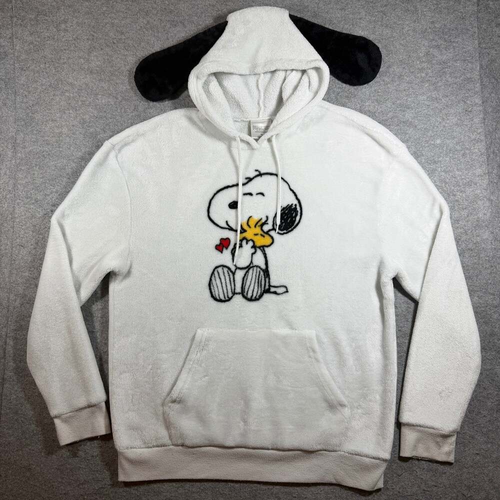Peanuts Snoopy Hoodie Womens M White Woodstock 3D Dog Ear Hood Fleece Soft